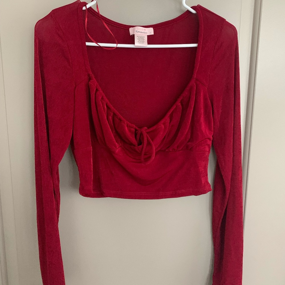 Red Long Sleeve Crop Top